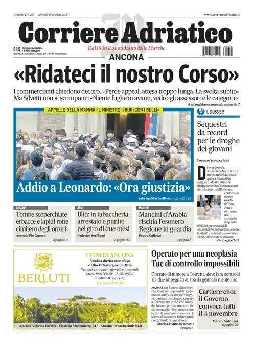 Prima-pagina-corriere adriatico-edizione-di-oggi-18-10-2024